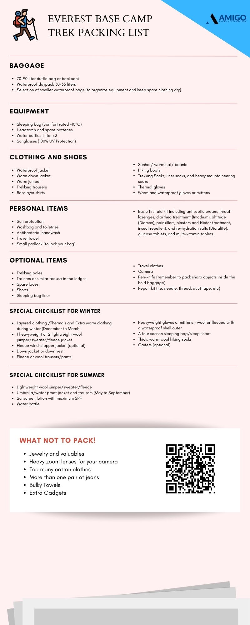 everest base camp trek packing list