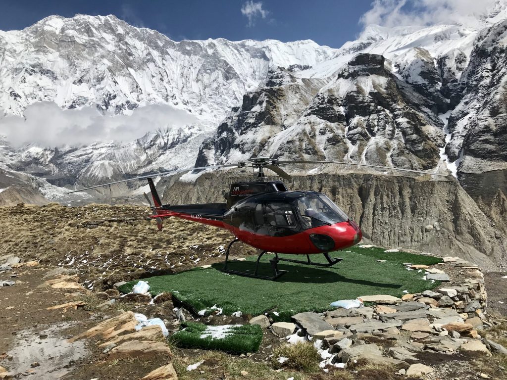 helicopter landed at annapurna base camp